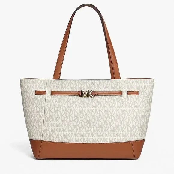 Michael Kors Jet Set Signature Tote Brown MK Logo Shoulder Bag - Picture 2 of 16